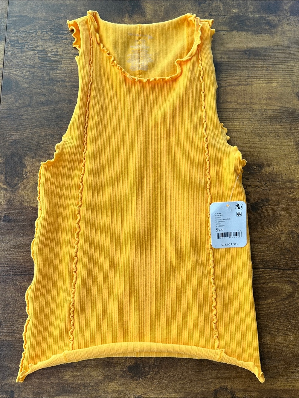 Ribbed Ruffle-Trim Yellow Tank Top